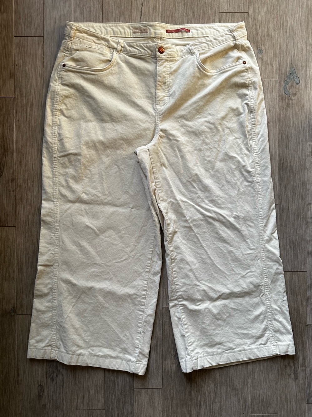 Pilcro Anthropologie Wide-Leg Cropped Cream Corduroy Jeans Size 18W‎